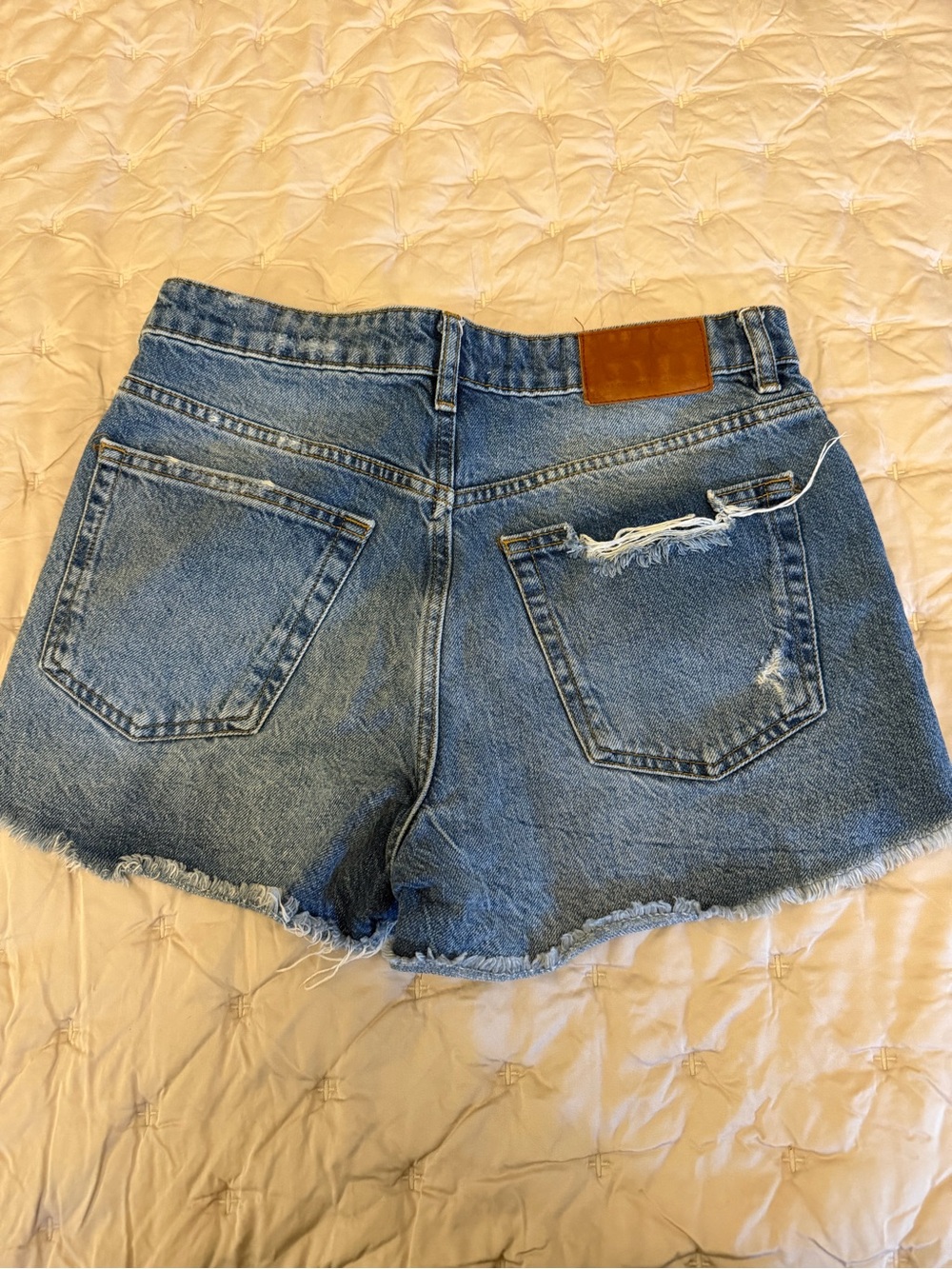 Zara Medium Blue Frayed Hem Distressed Denim Shorts